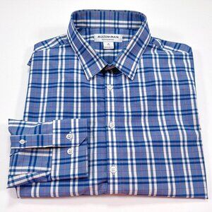 Mizzen + Main XL Trim Fit Men's Long Sleeve Check Blue White Red Button Front
